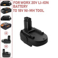 Battery Adapter for Worx 20V Li-ion Battery to 18V Ni-Mh Cordless Power Tool MU
