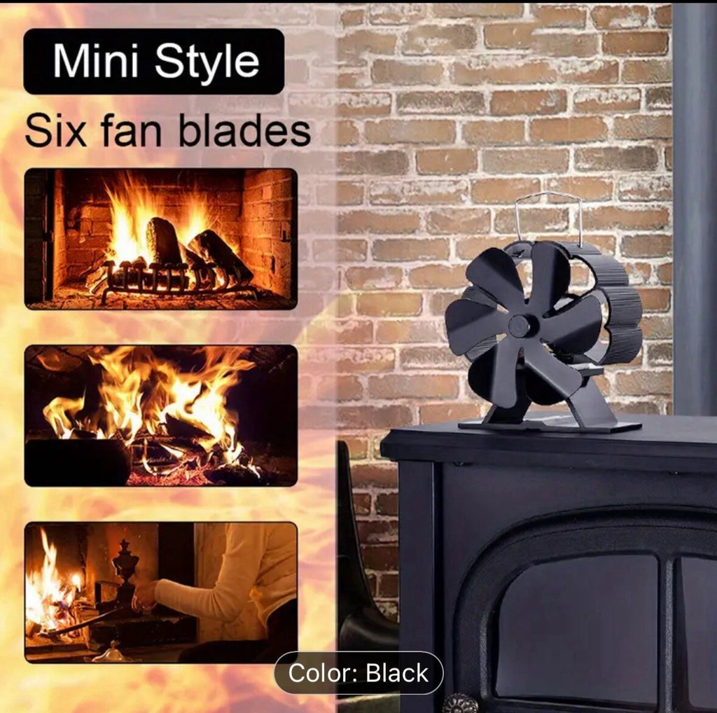 6 Blade Heat Powered Fireplace Fan, Wood Stove Fans with Magnetic Thermometer