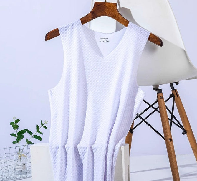 Men's ice silk Undershirts Sleeveless Underwear Race beam Vest Mesh Cool Tagless