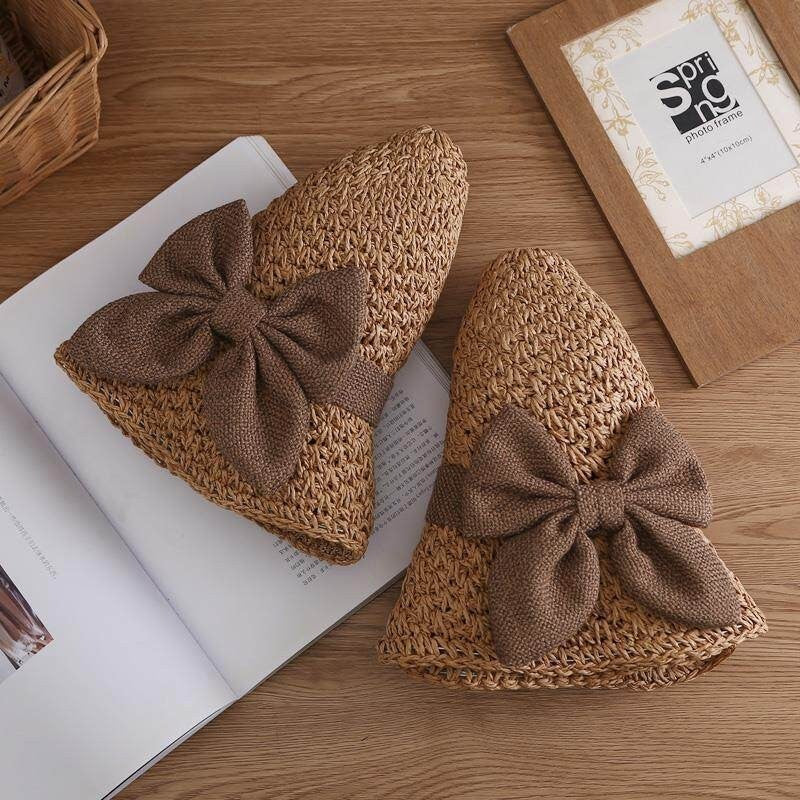 Elegant Woven Straw Sun Hat with Bow, Wide Brim Foldable & Breathable Sun Hat