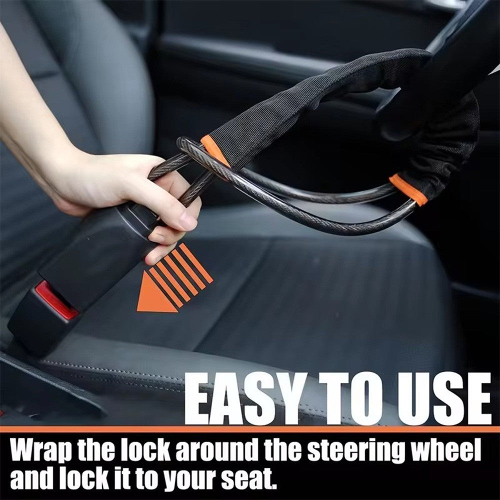 Seat Belt Lock Steering Wheel Lock Car Security Anti Theft Device Steel & 3Keys