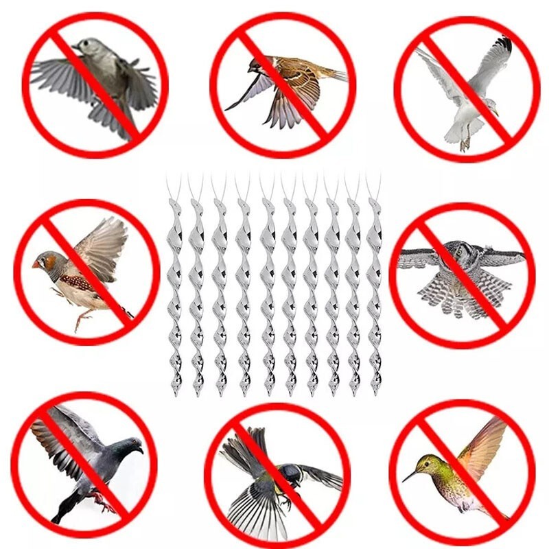 10Pcs Bird Repellent Rods | Reflective Spiral Scare Pigeon Deterrent Garden Wind