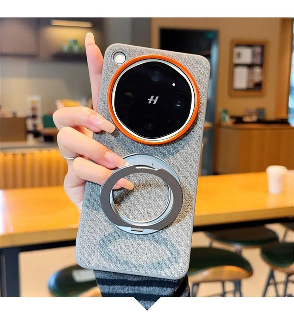 Matte Textile Leather Case OPPO Find X9 Ultra Magnetic 360 Rotate Bracket Cover