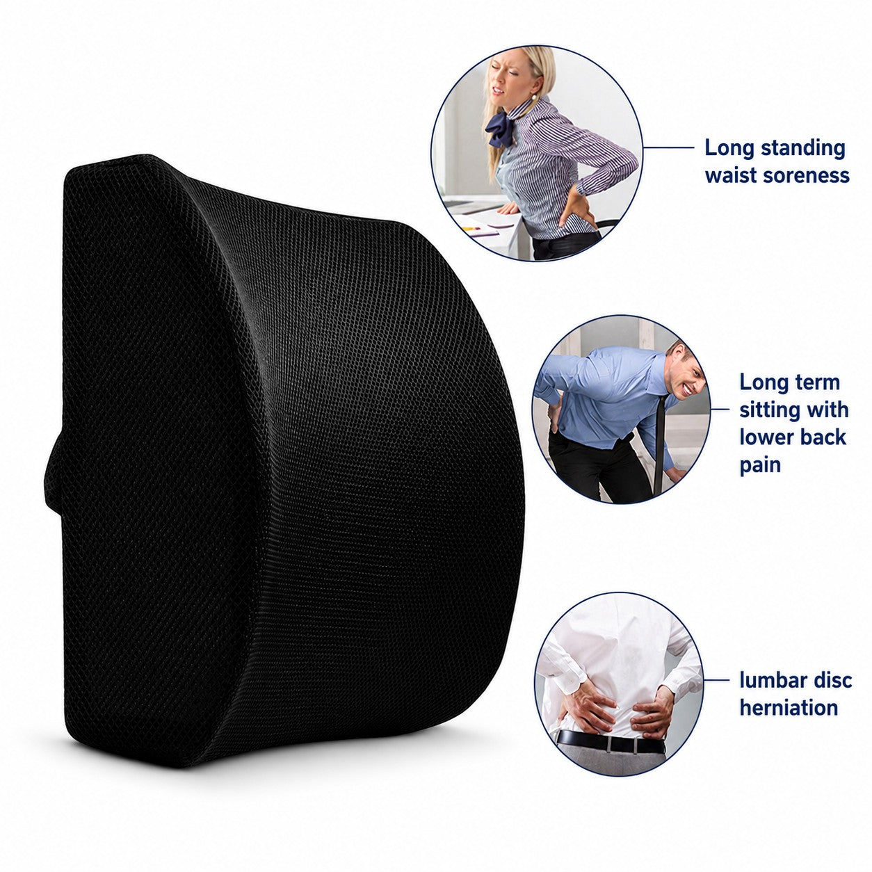 Memory Foam Seat Cushion Lumbar Support Pillow for Car Wheelchair Office Chair