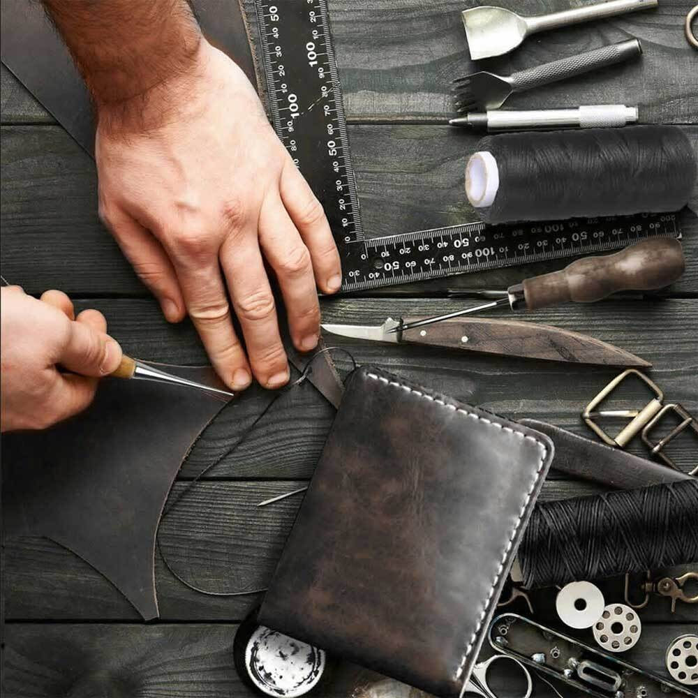 18Pcs Leather Craft Tool Kit Stitching Sewing Beveler Punch Working Hand Tools