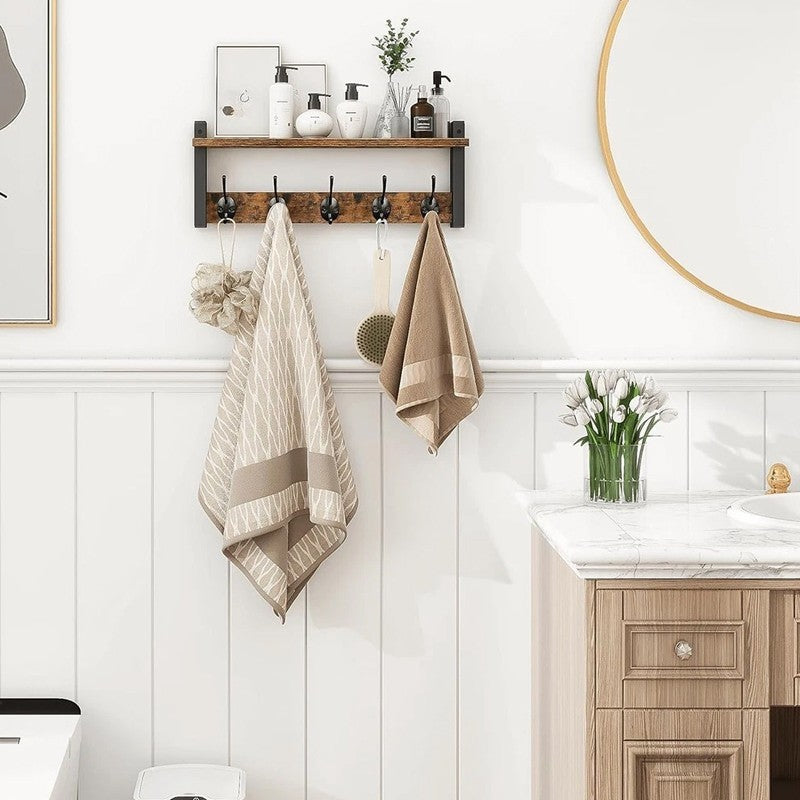 1set Wall Mounted Coat Racks 5 Hooks Rack Shelf Vintage Hanger with Hanging Rail