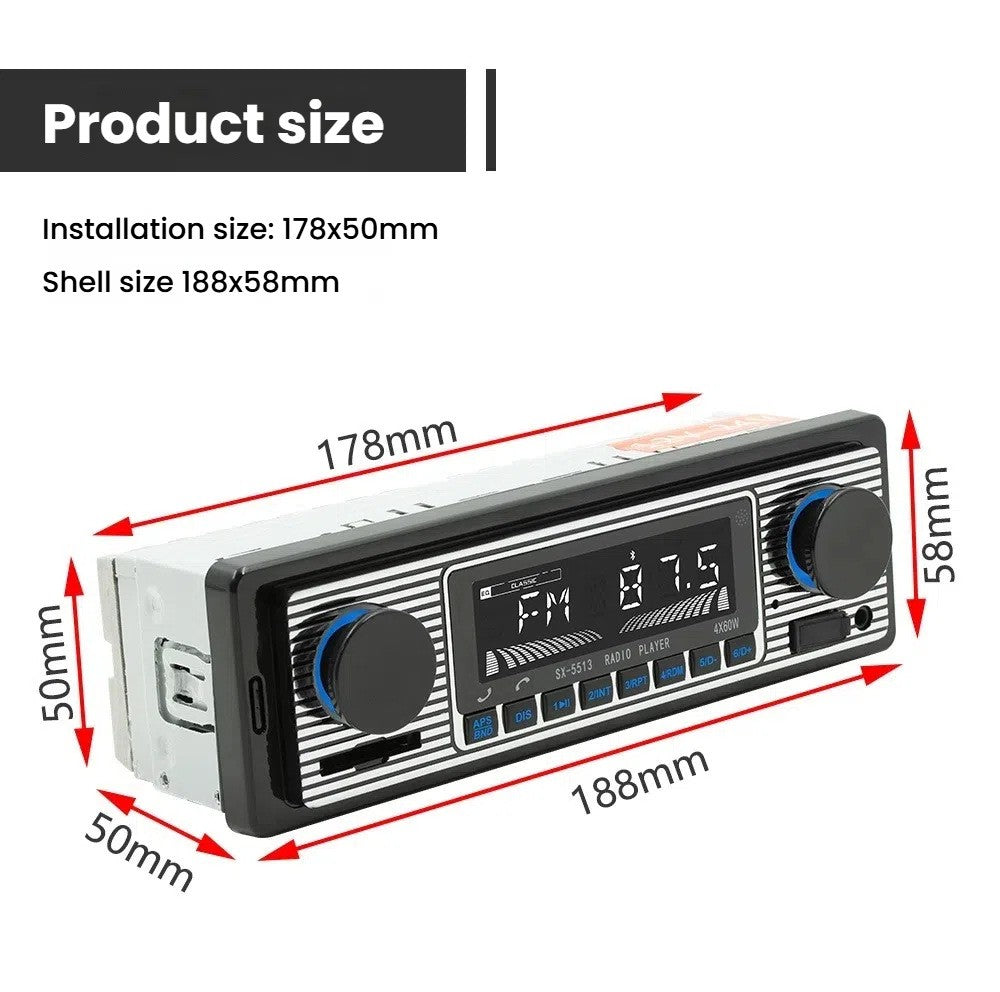 Classic Retro Car Bluetooth Compatible Radio MP3 Player Stereo USB/AUX/SD/ISO/FM