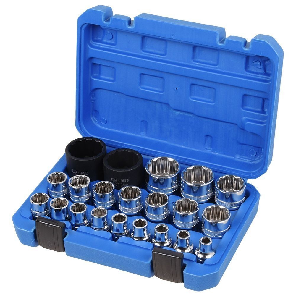 1/2" Drive Universal Spline Socket Set 21Pcs  8-36mm CR-V Metric Socket