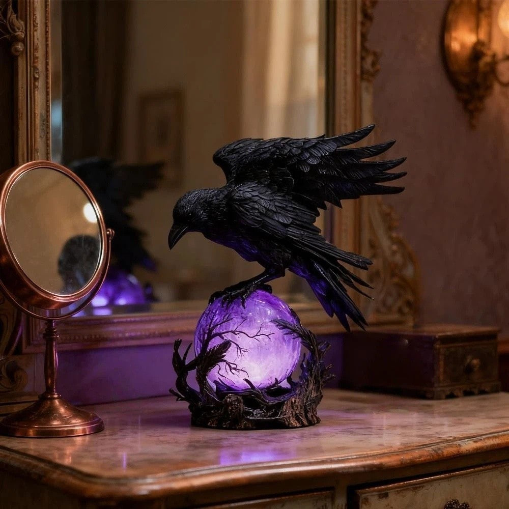 Gothic Raven Table Lamp Moonlight LED Crow Night Light for Halloween Party Decor
