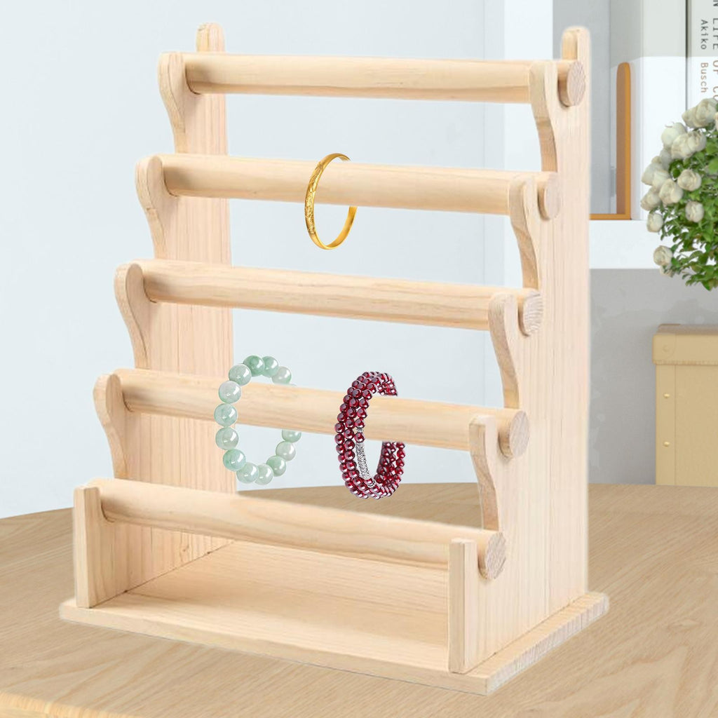 Wooden Jewelry Display Stand Hair Tie Bangle Bracelet Storage Organizer Holder