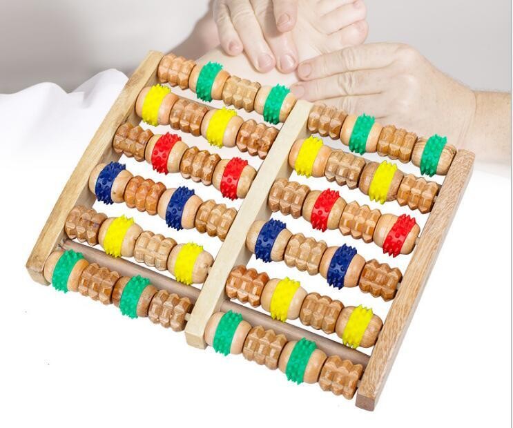 Wood Reflexology Massage Roller Foot Relaxer Spa Relief Care Accessory