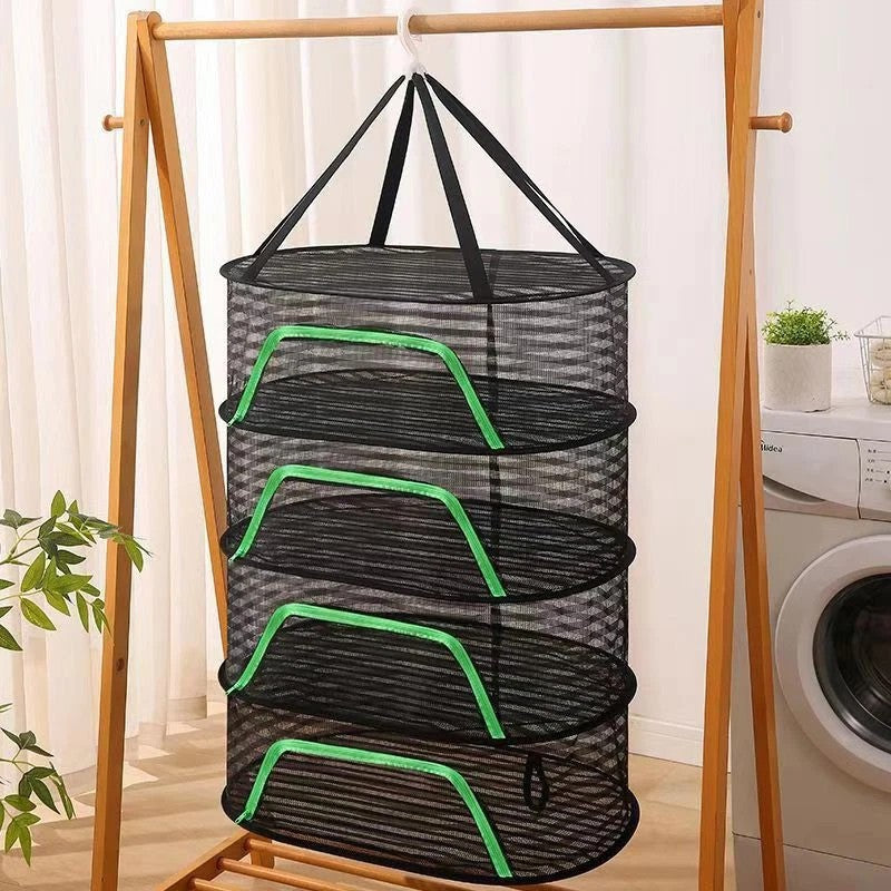 4 Layers Drying Rack Herb Hanging Net Dryer Folding Bag Mesh Hydroponic Plant UK