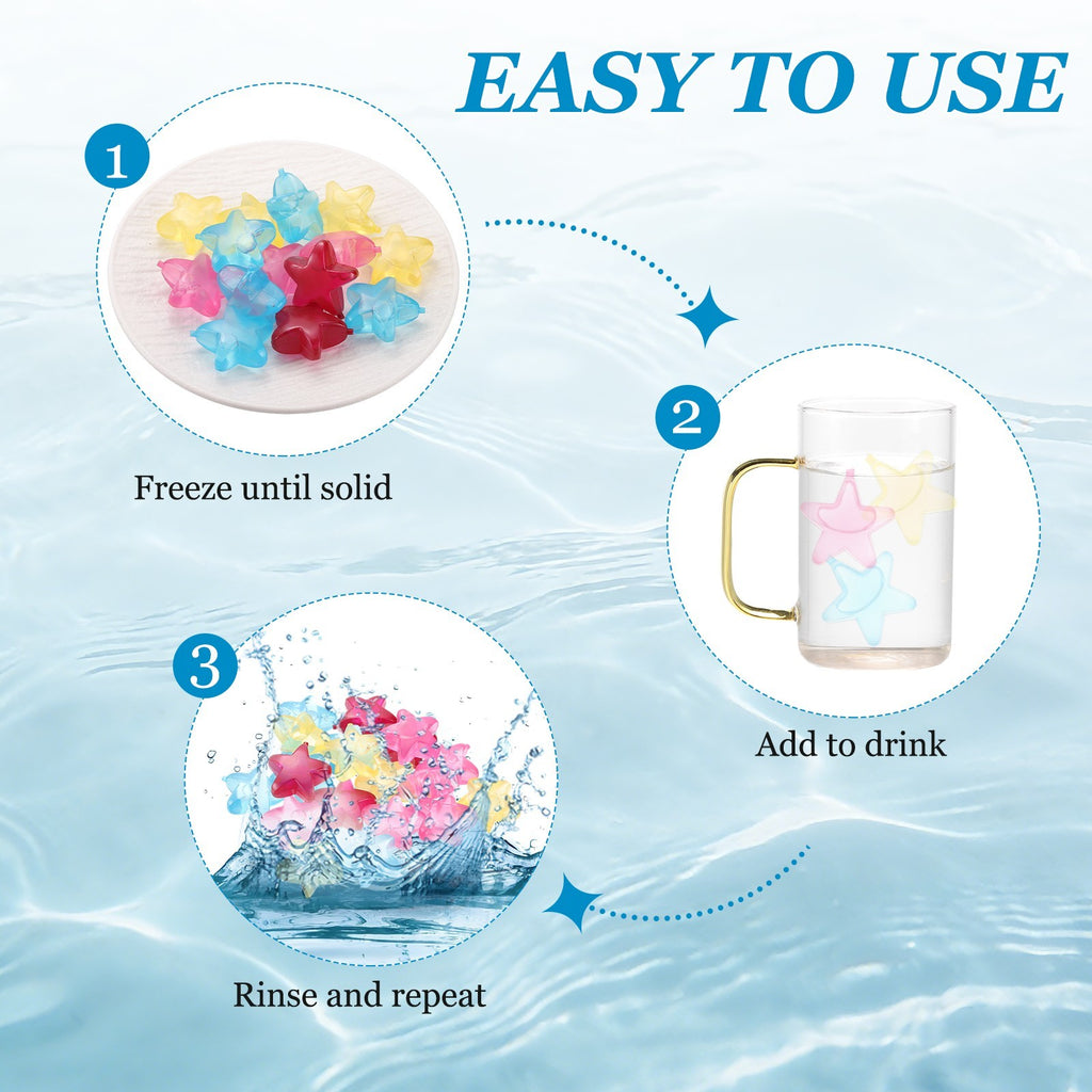 24 Pack Reusable Ice Cubes for Drinks, Red/Yellow/Blue/Pink Star