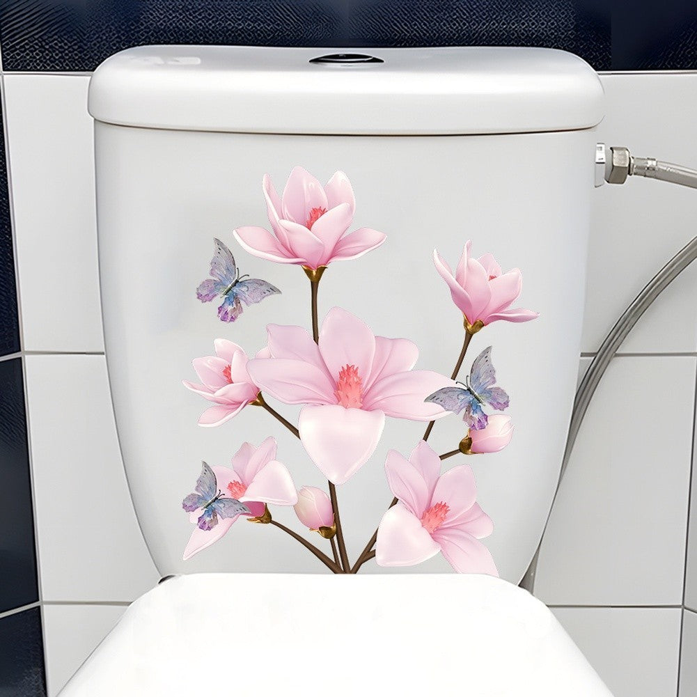 Waterproof Magnolia Butterfly Wall Sticker for Bathroom Decor Self Sticky