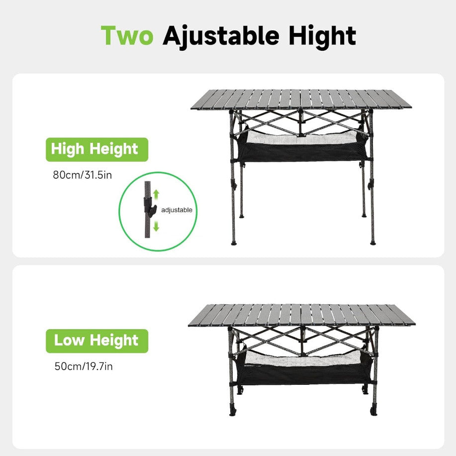120CM Roll Up Camping Table Foldable Height Adjustable Outdoor Picnic Table