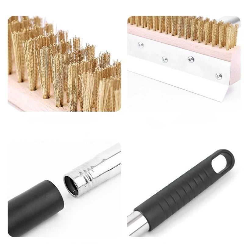 1.6m Top Quality Pizza Oven Brush &Steel Handle Brass Bristles & Steel Scraper