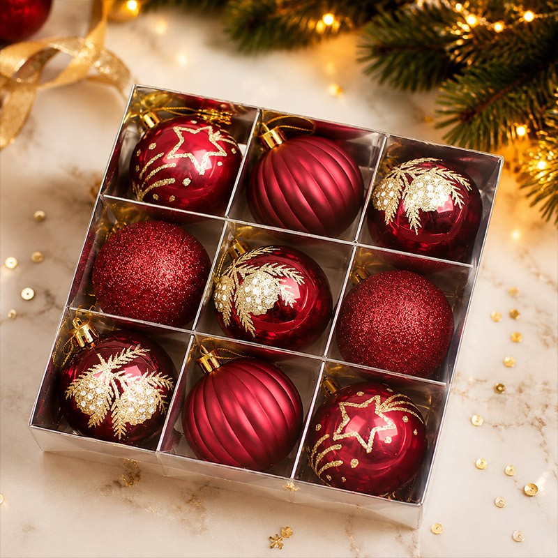9 x 60mm Luxury Premium Glitter Baubles Christmas Tree Decoration Bauble XMAS