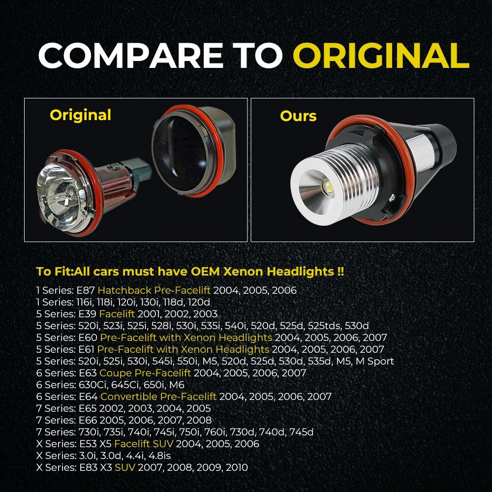 2x HALO ANGEL EYES LED LIGHT WHITE BULBS MARKER FOR BMW E39 E60 E61 E83 E64 E53
