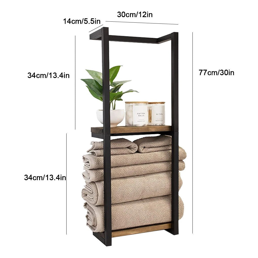 Wall‑Mounted Towel Rack Wooden Shelf Bathroom Storage Holder Towel Organiser