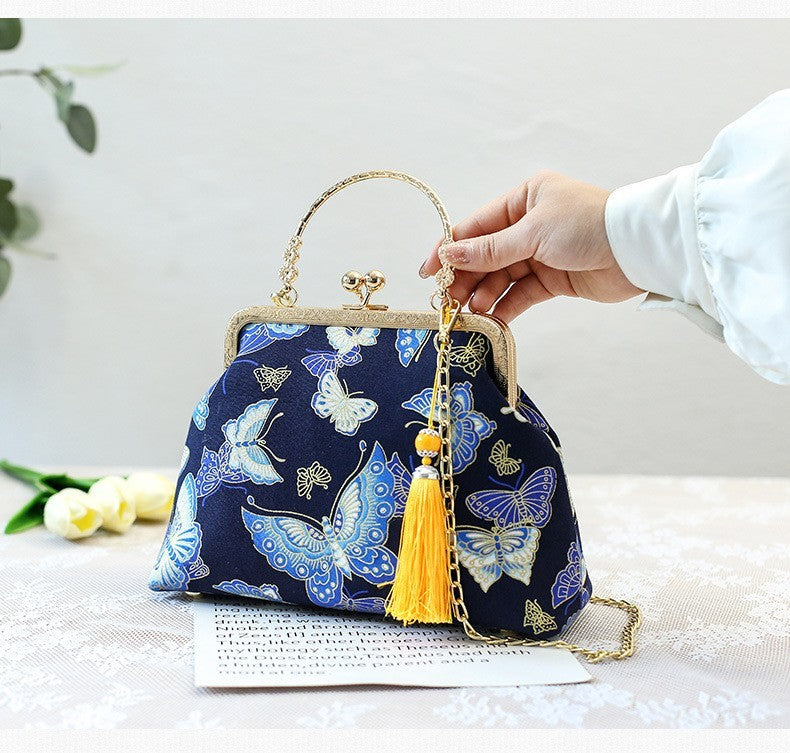 Retro Shoulder Chain Messenger Clutch Embroidered Jacquard Women's Evening Bags