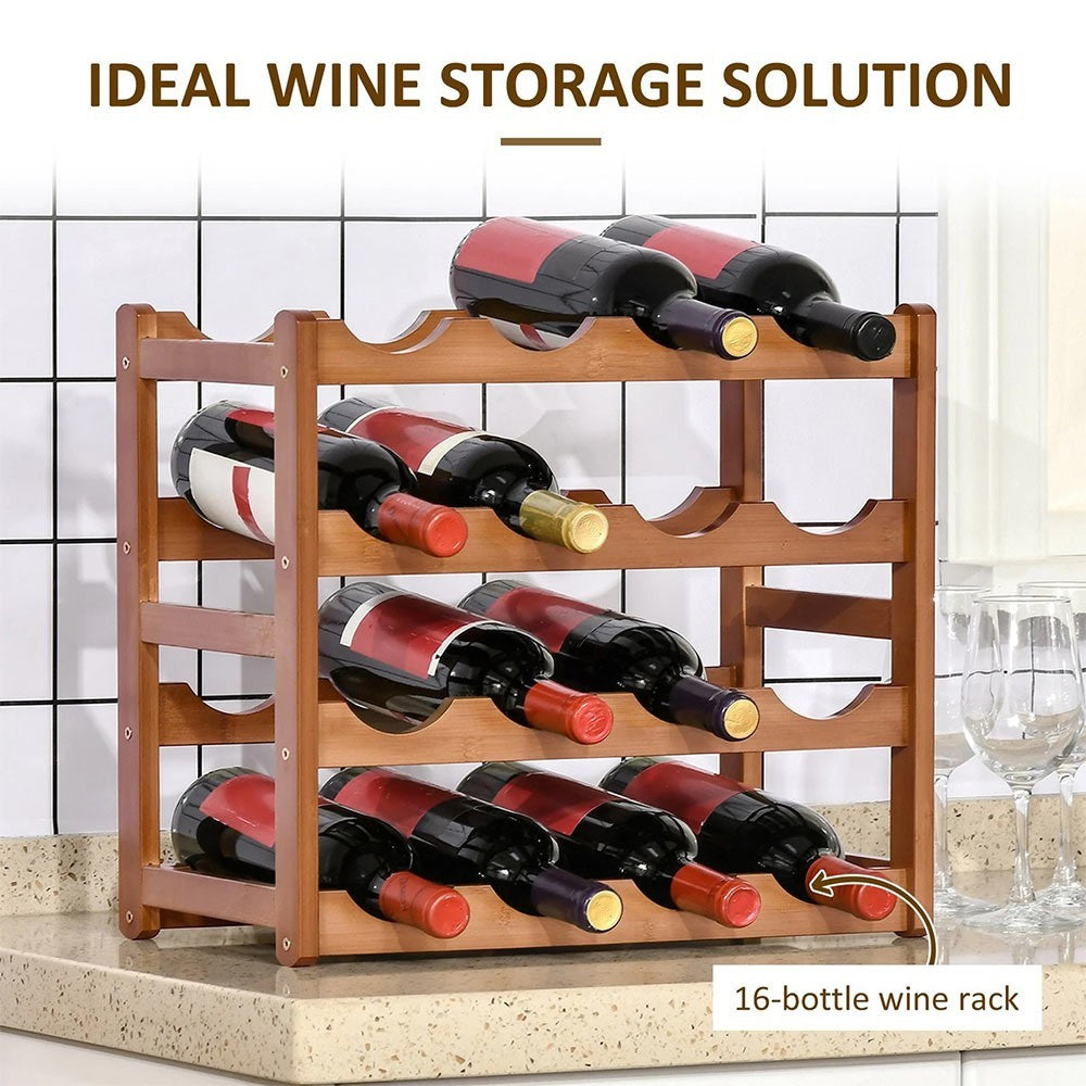 Bamboo Wine Rack 16 Bottles 4 Tier Tabletop Wine Holder Storage Display Stand UK