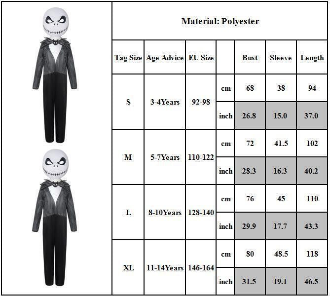 Kid Boy The Nightmare Before Christmas Jack Skellington Cosplay Costume Scary UK