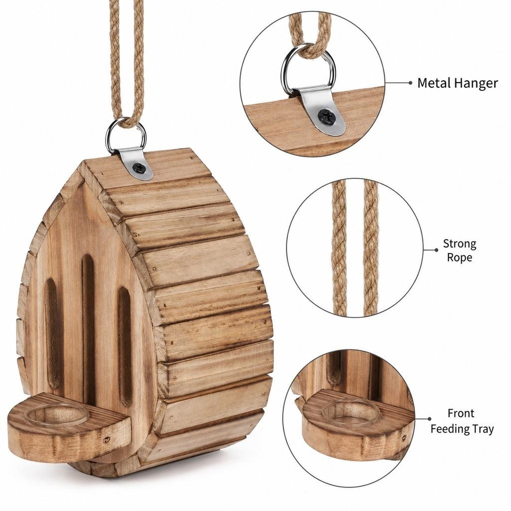 1x Butterfly House for Outside Teardrop-Shaped Wooden Butterfly Habitat & Feeder