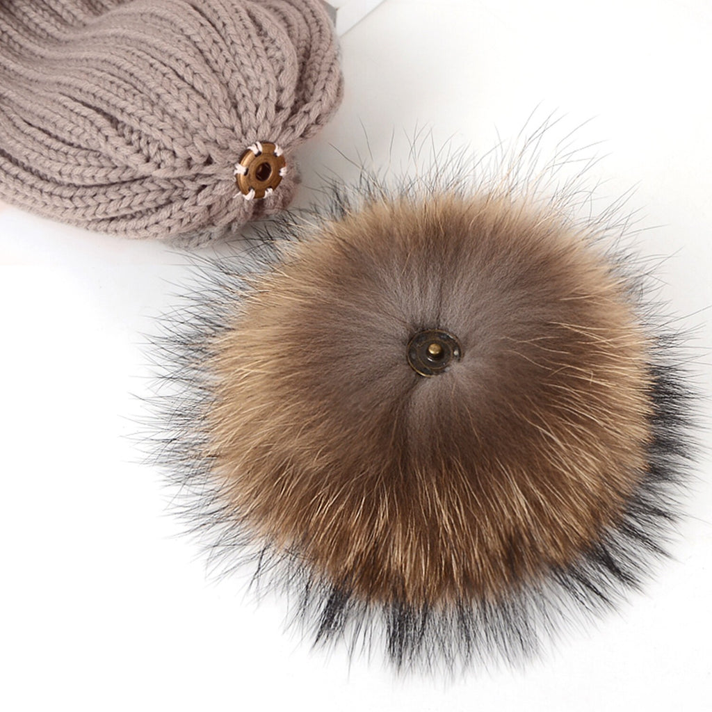 Womens Warm Winter Hat Genuine Fur Pom Pom 15cm Ball Knit Beanie Ski Caps