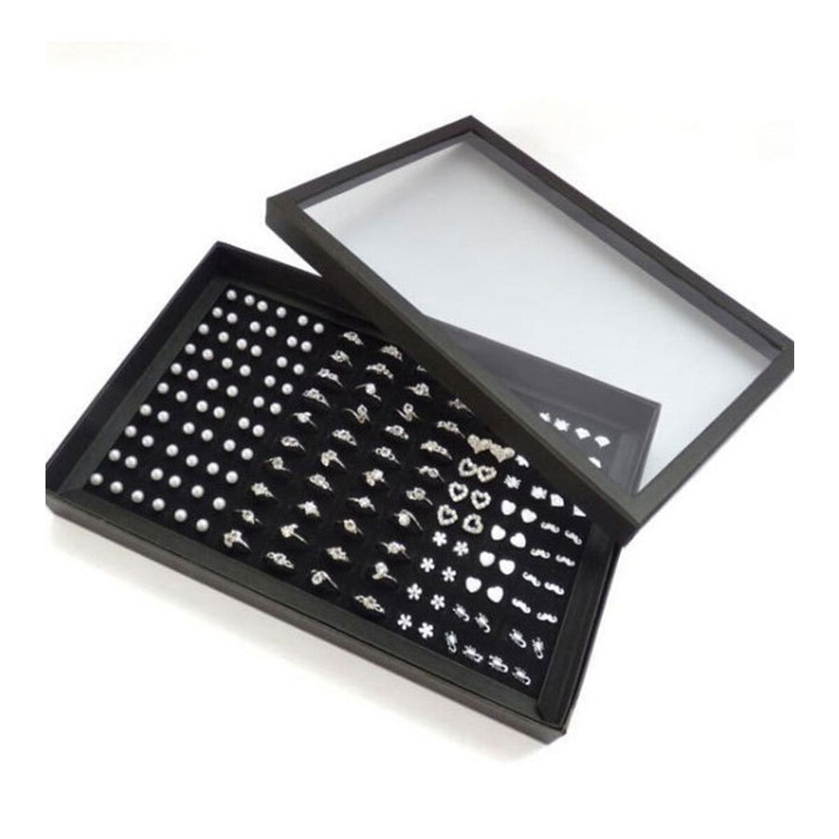 100-slot Jewelry Display Organizer Ring Case Tray Holder Earring Storage Box