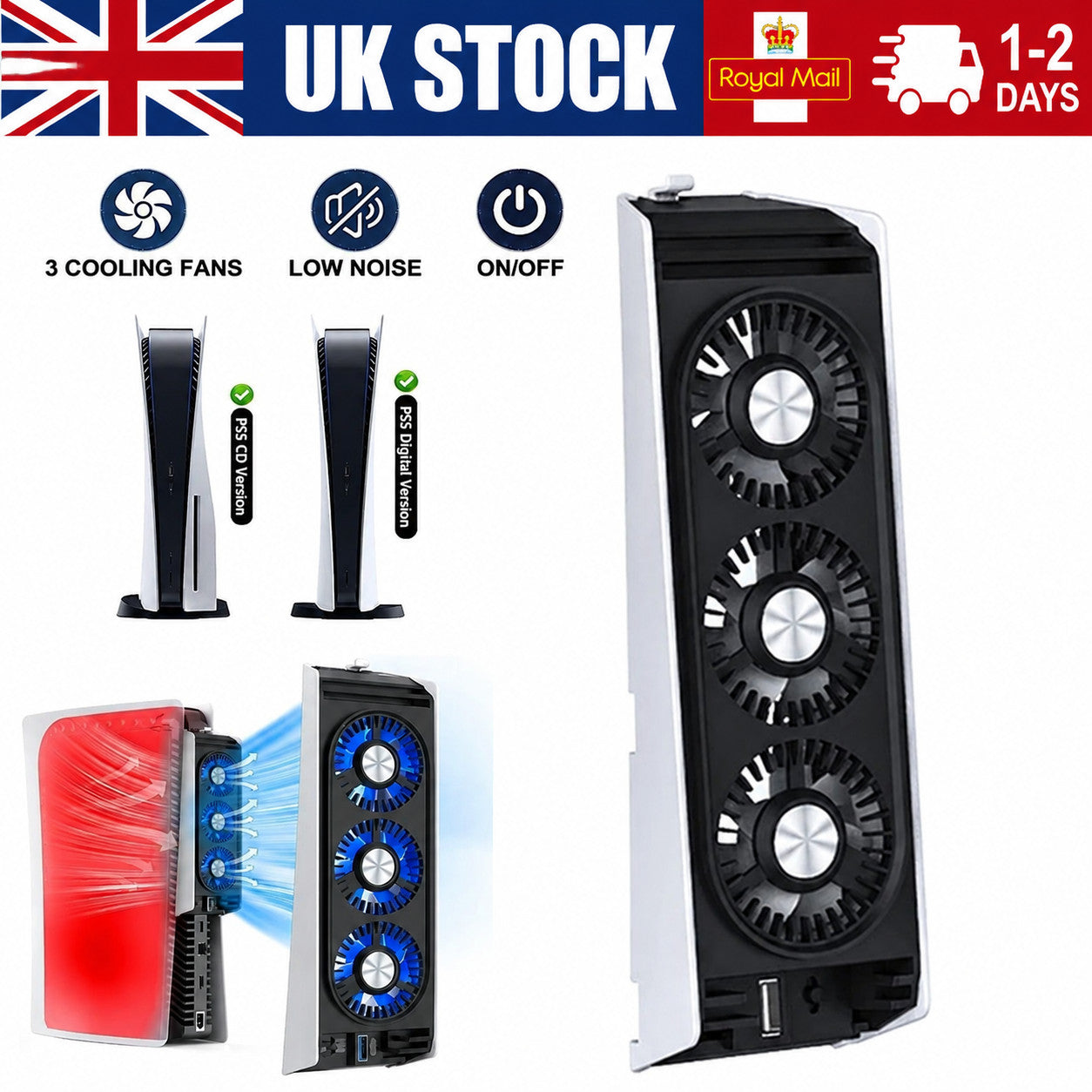 LED Cooling Fan for Playstation 5 PS5 Console, 2 Speed&USB 3.0 Port UK Seller