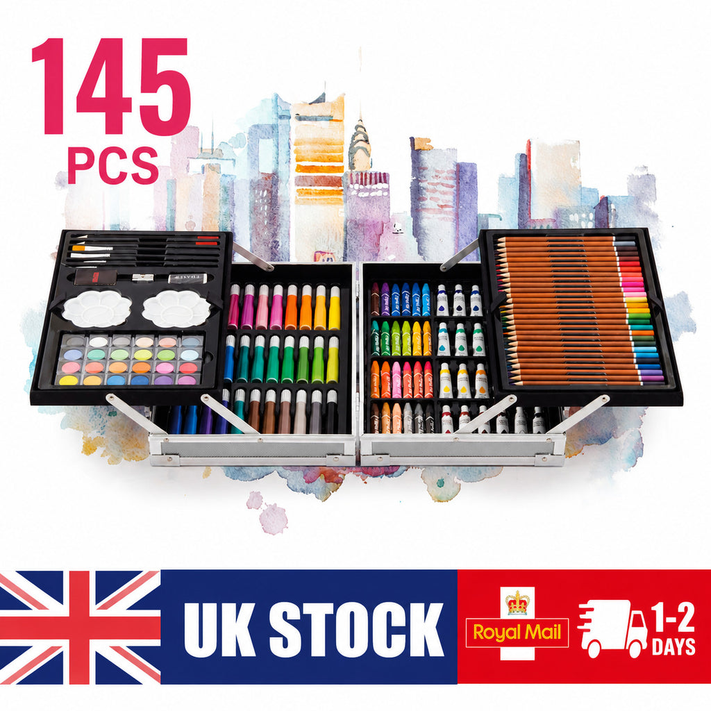 145Pc Art Case Colouring Pencil Set Aluminium Painting Pencils Adult Kids Box