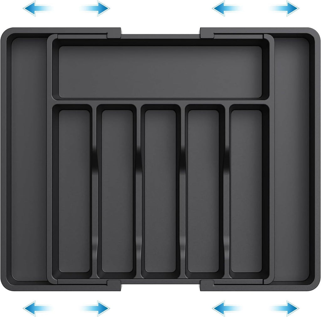 8-Section Extendable Plastic Cutlery Tray Kitchen Drawer Insert Organiser Holder