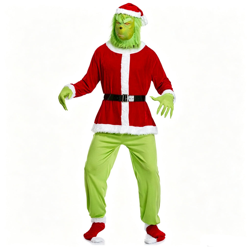 New Mens Grinch Christmas Costume Adult Xmas Fancy Dress Cosplay Outfit Set UK