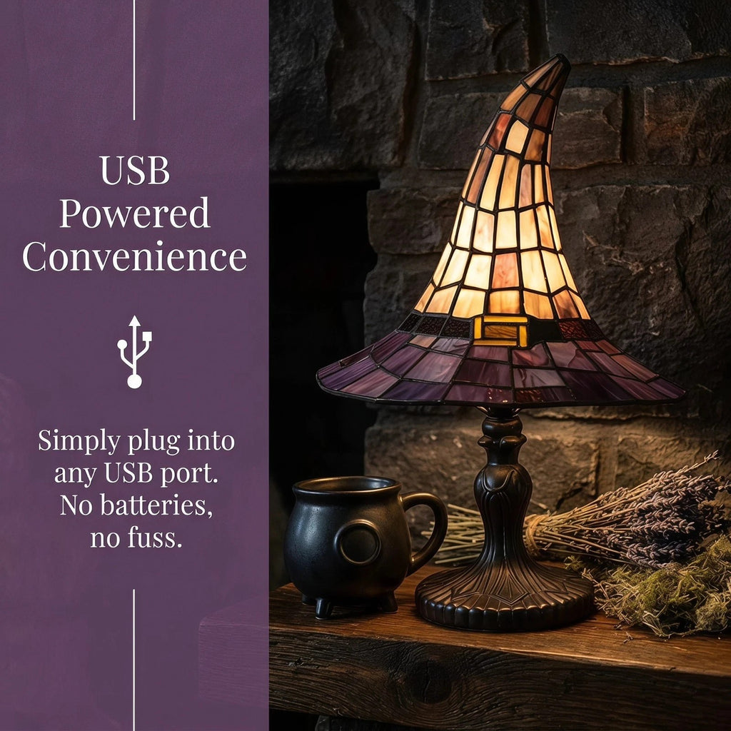 30cm Witch Hat Lamp,Stained Glass Resin Wizard Hat Light Gothic Table Lamp Spook