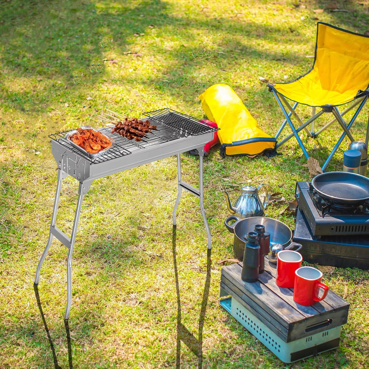 STAINLESS STEEL PORTABLE FOLDABLE BBQ CAMPING GRILL STOVE PICNIC TRAVEL FOLD