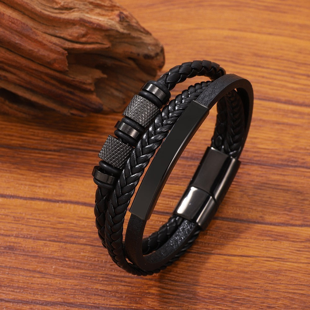Stainless Steel Multi-colored Hand-woven Men's Leather Bracelet