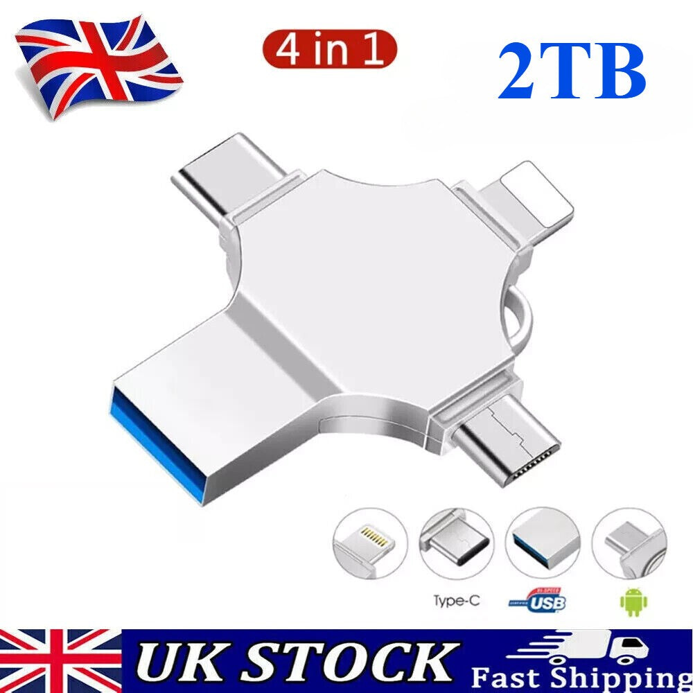 UK 2TB 4-in-1 USB3.0 Flash Drive Storage Stick For iOS Android Samsung Phones
