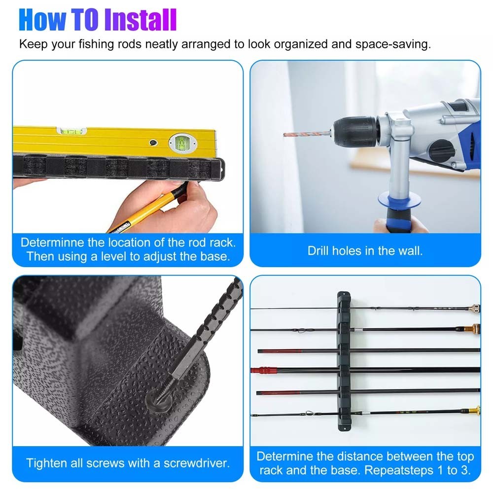 Fishing Rod Rack Vertical Holder Wall Mount Storage Horizontal Boat Pole Stand