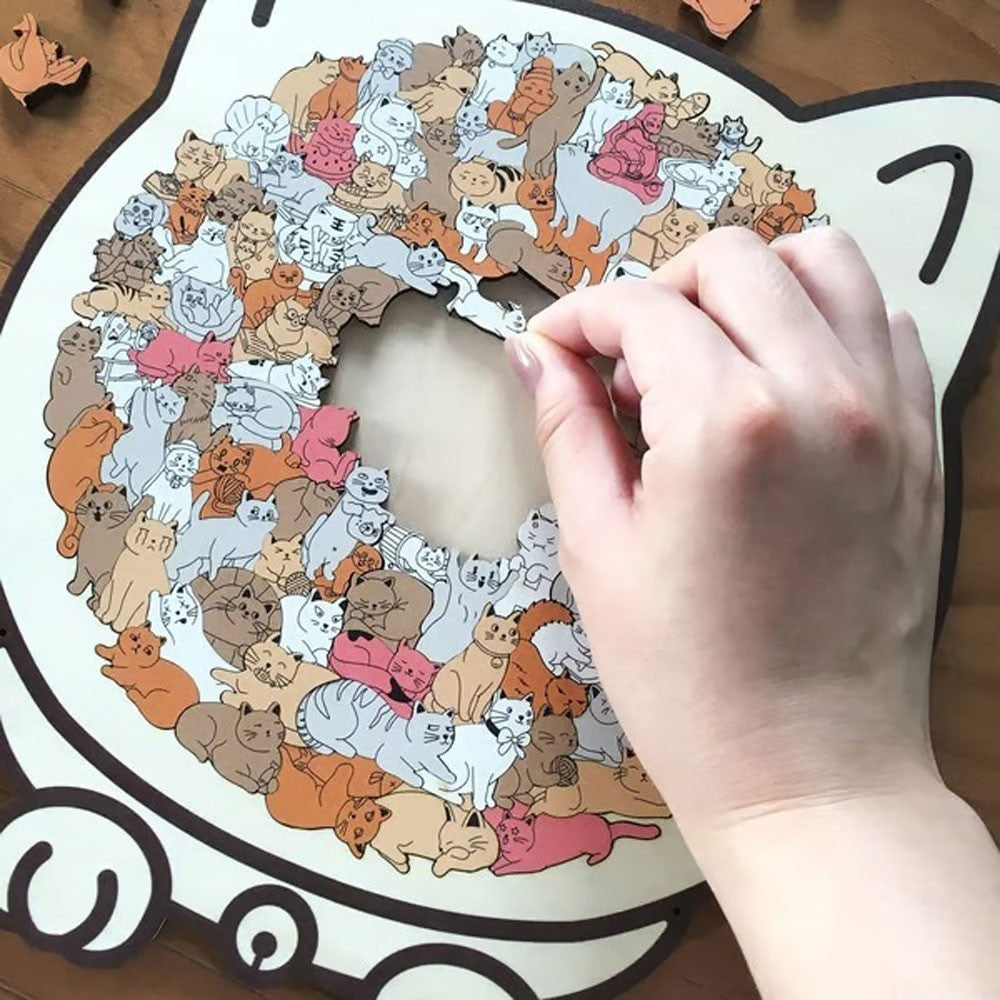 135-Piece Morandi-Colored Cat Shaped Wooden Jigsaw Puzzle, Cats Shaped Puzzles