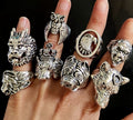 Wholesale Lot 25 Vintage Ferocious Animal Head Punk Rings Retro Jewelry For Men