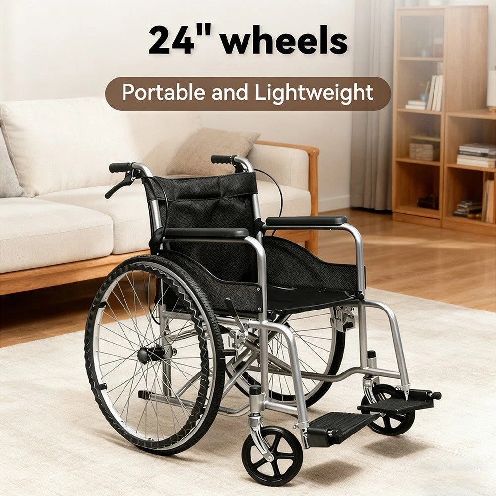 Wheelchair Lightweight Self Propelled Mag 24" Wheels Folding Brake Armrest Chair