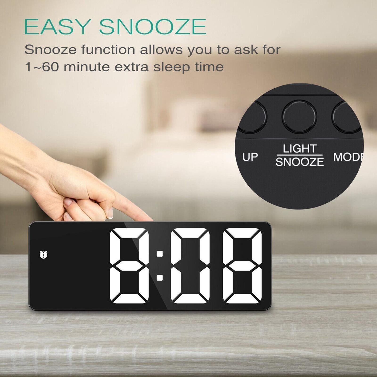 LED Digital Alarm Clock Bedside Snooze Time Temperature Night Mode Large Display