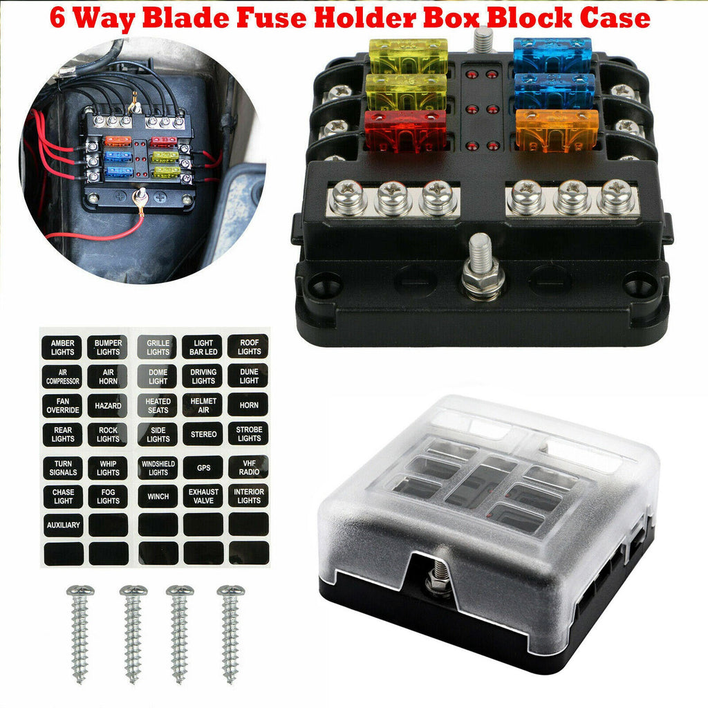 Car 6 Way Blade Fuse Box Block FuseBox Holder Auto Marine Bus Bar Kit 12V 32V