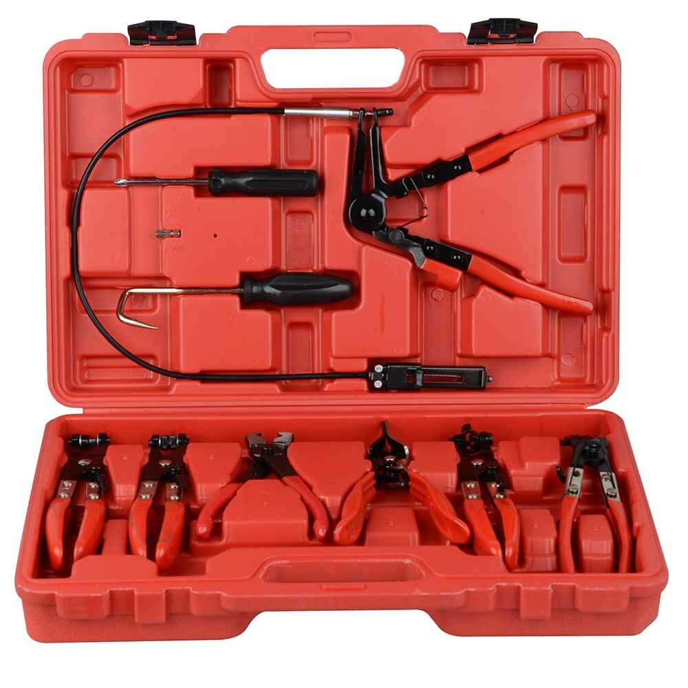 Automotive Flexible Hose Clamp Clip Pliers Set Swivel Jaw Flat Angled Band Tool