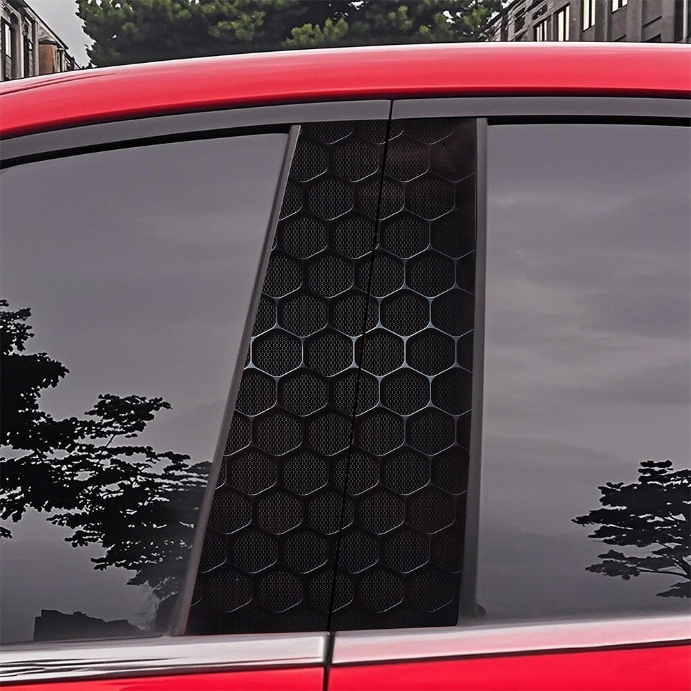2x Car Center Pillar Honeycomb Print Window Door PVC B-Pillar Decals Wrap Black