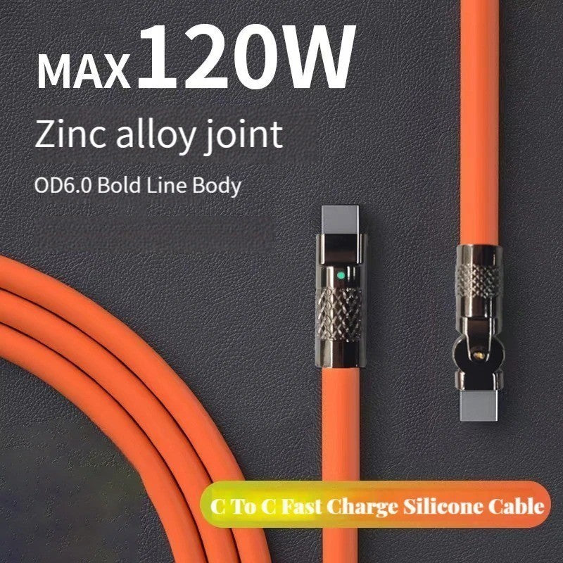 120W USB C to USB C Cable 6A Super Fast Charging 180° Rotating Elbow Silicone 2M