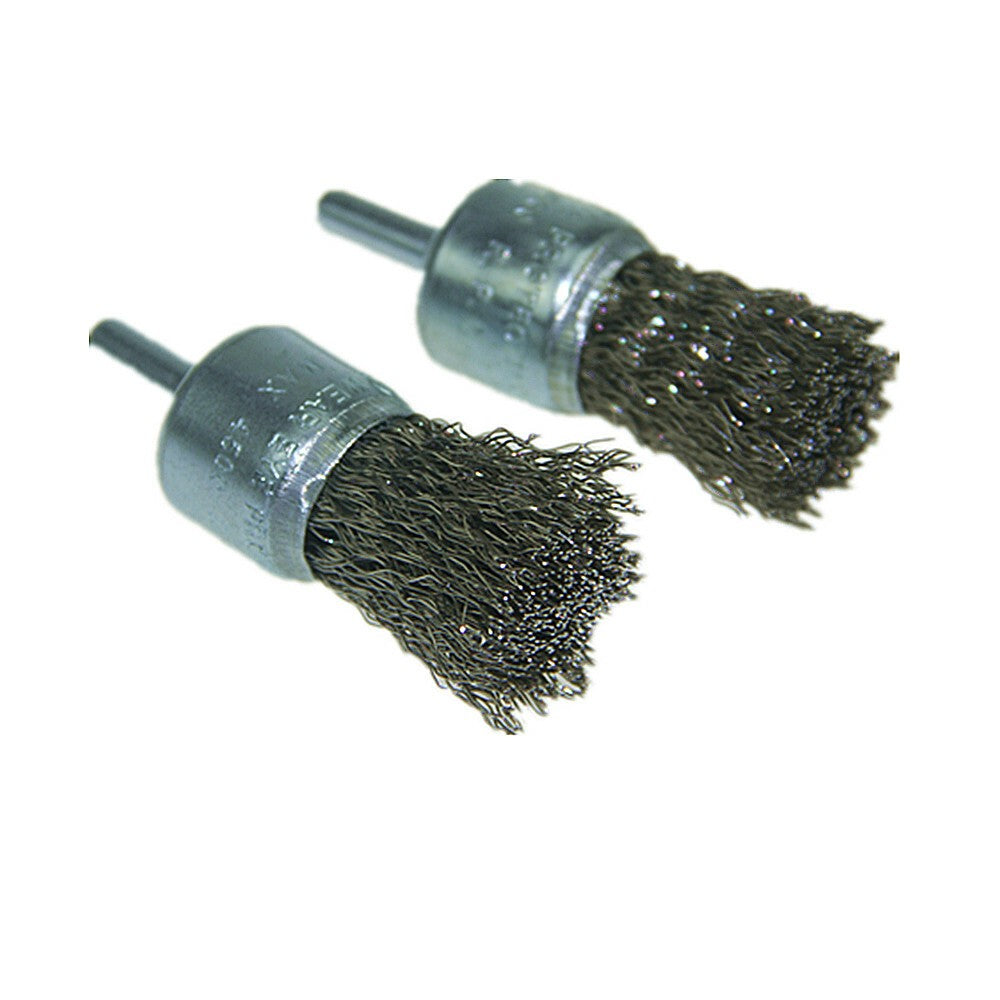 2pcs Crimped Steel Wire End Brush 25 mm wide on a 6 mm Shank FOR USE IN A DRILL