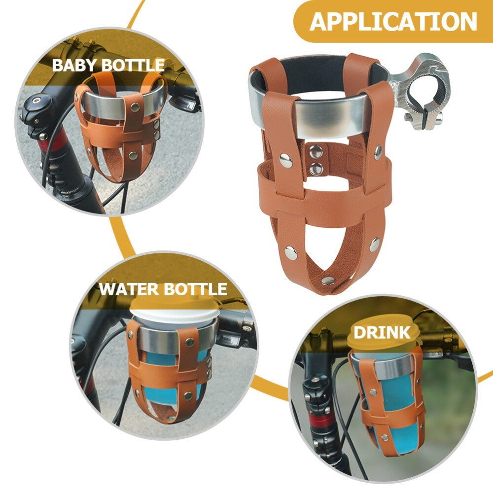 Water Bottle Bike Cup Holder Handlebar Cruiser Leather Rack new