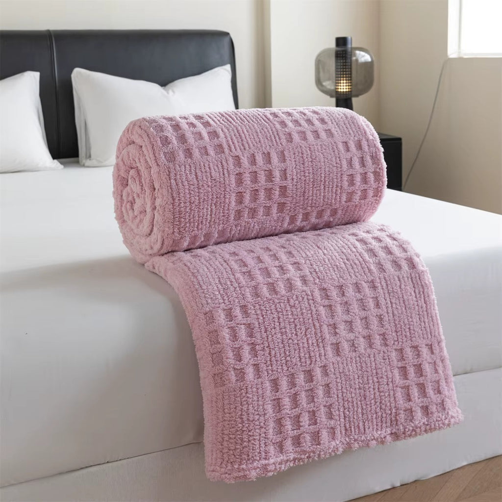 Waffle Knit Throw Blanket - Fluffy Lightweight Sofa / Bed
