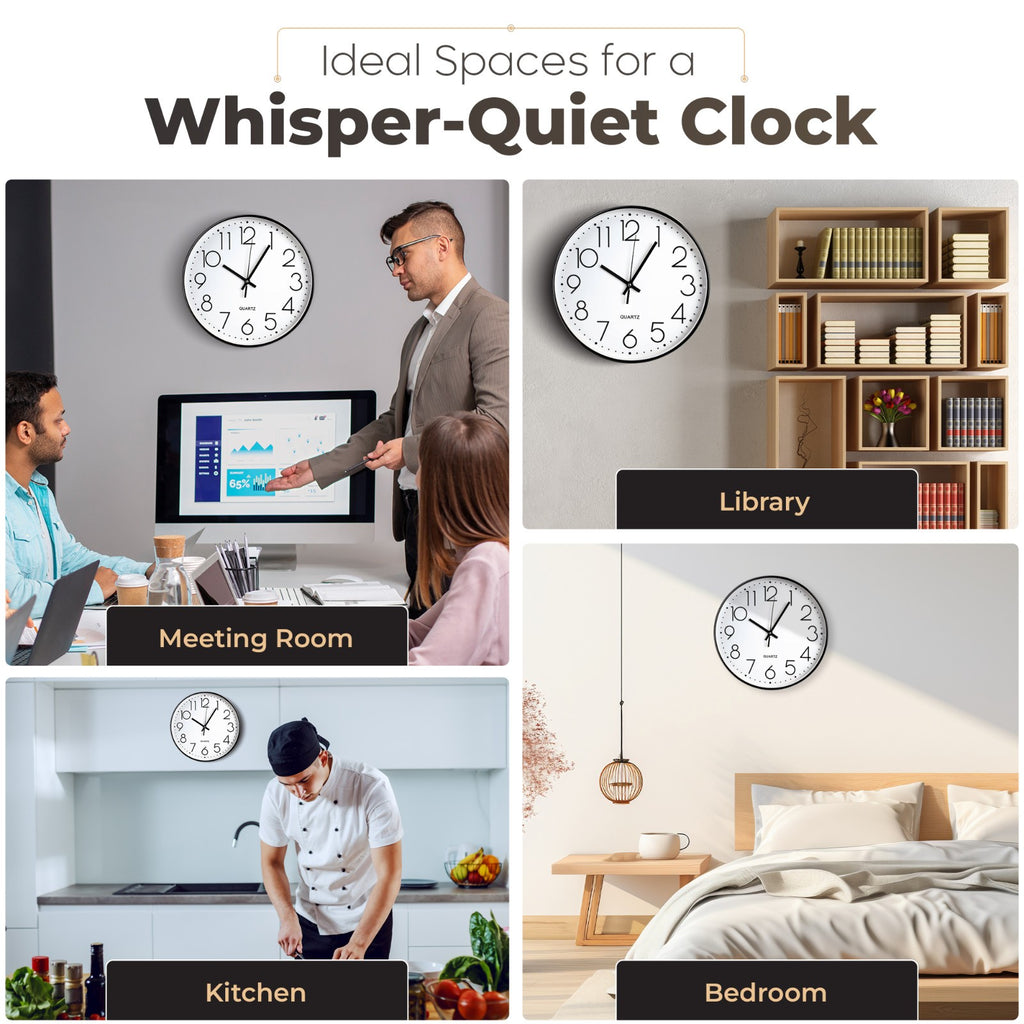 Wall Clock Silent Non Ticking Clock for Living Room Bedroom Kitchen Office UK